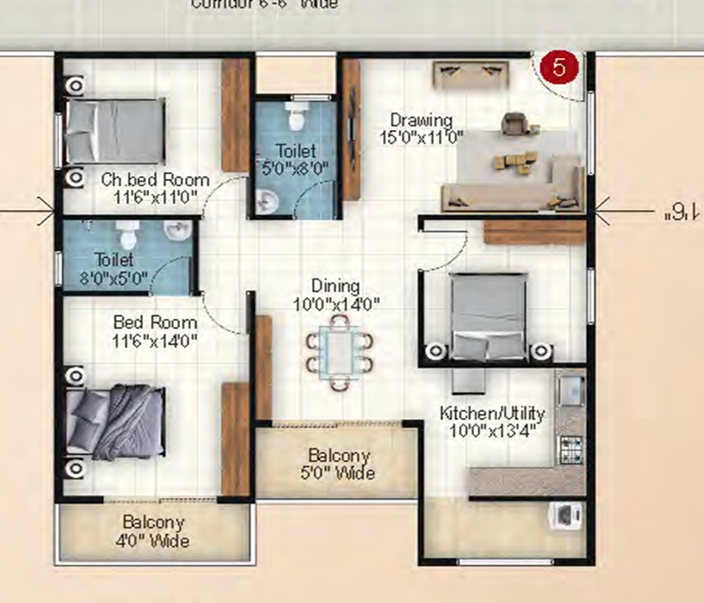 Floor plan of 3 BHK 1511 Sq. Ft. Apartment in Ishtika Anahata, Bangalore