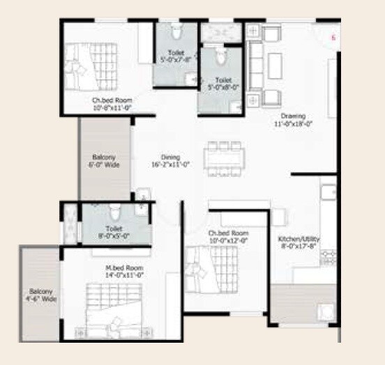 3 BHK 1587 Sq. Ft. Apartment