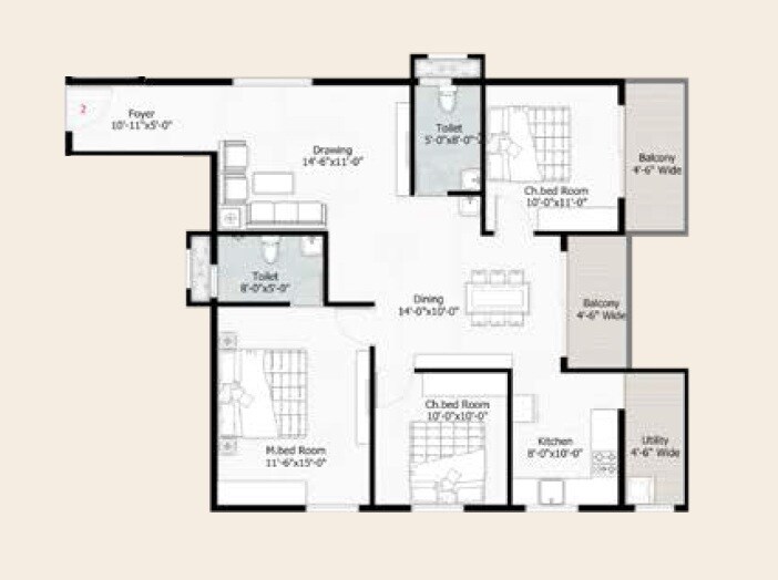 3 BHK 1601 Sq. Ft. Apartment