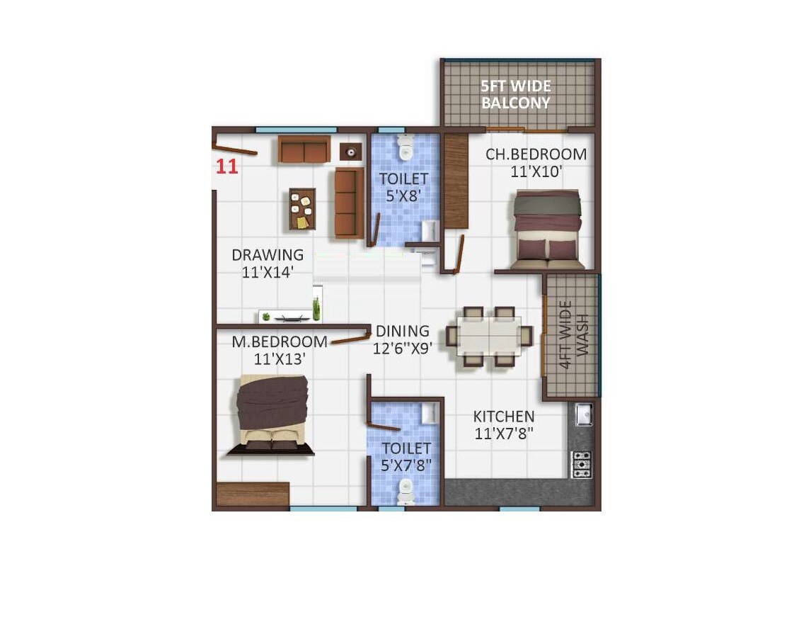 Floor plan of 2 BHK 1021 Sq. Ft. Apartment in Ishtika Vashishta, Bangalore