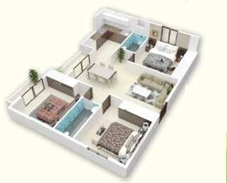 Floor plan of 3 BHK 1140 Sq. Ft. Apartment in ISR Ashrita, Bangalore