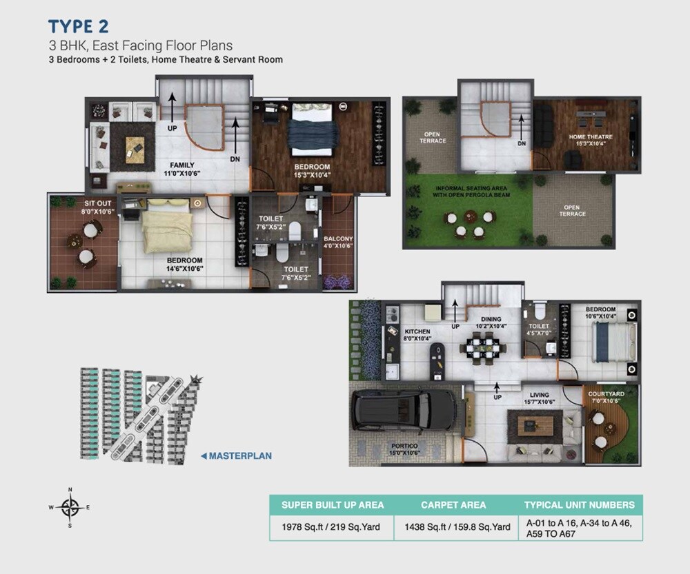 Floor plan of 3 BHK 1978 Sq. Ft. Villa in ISR Indraprastha, Bangalore