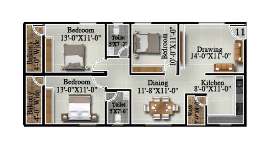 3 BHK 1400 Sq. Ft. Apartment