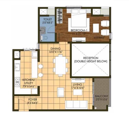 1 BHK 613 Sq. Ft. Apartment