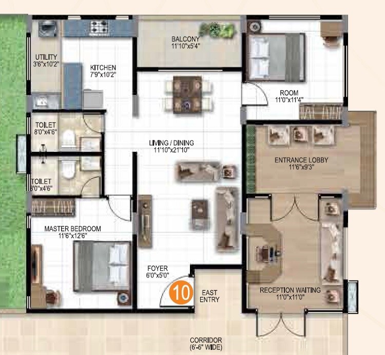 Floor plan of 2 BHK 1270 Sq. Ft. Apartment in Jagadhabi Premier, Bangalore