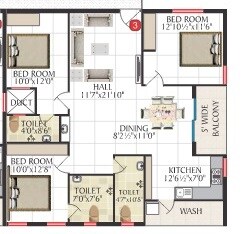 Floor plan of 3 BHK 2100 Sq. Ft. Apartment in Jai Bharathi Mansion, Bangalore