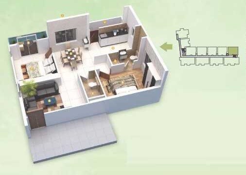 Floor plan of 2 BHK 945 Sq. Ft. Apartment in Jai Bharathi Signature, Bangalore