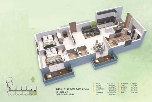 Floor plan of 3 BHK 1815 Sq. Ft. Apartment in Jai Bharathi Signature, Bangalore