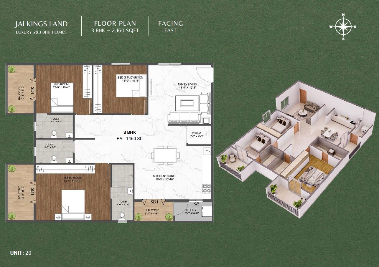 Floor plan of 3 BHK 2160 Sq. Ft. Apartment in Jai Kings Land, Bangalore