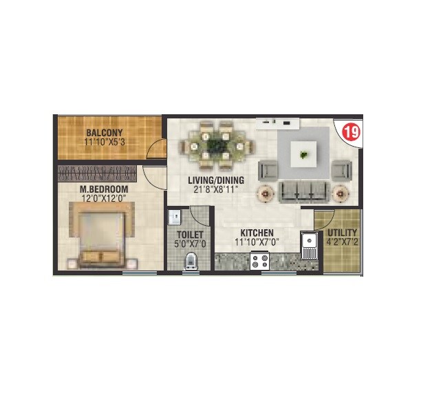 Floor plan of 1 BHK 615 Sq. Ft. Apartment in Jai Royal Park, Bangalore