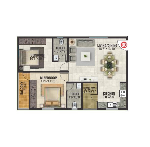 Floor plan of 2 BHK 923 Sq. Ft. Apartment in Jai Royal Park, Bangalore