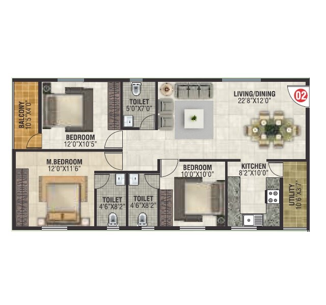 Floor plan of 3 BHK 1504 Sq. Ft. Apartment in Jai Royal Park, Bangalore