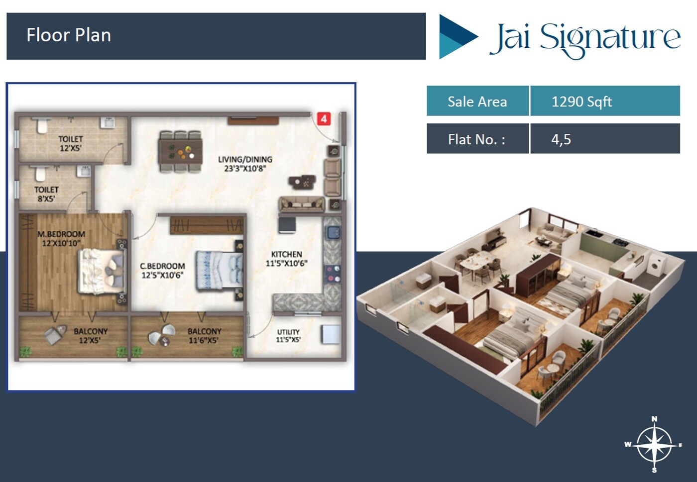 2 BHK 1290 Sq. Ft. Apartment
