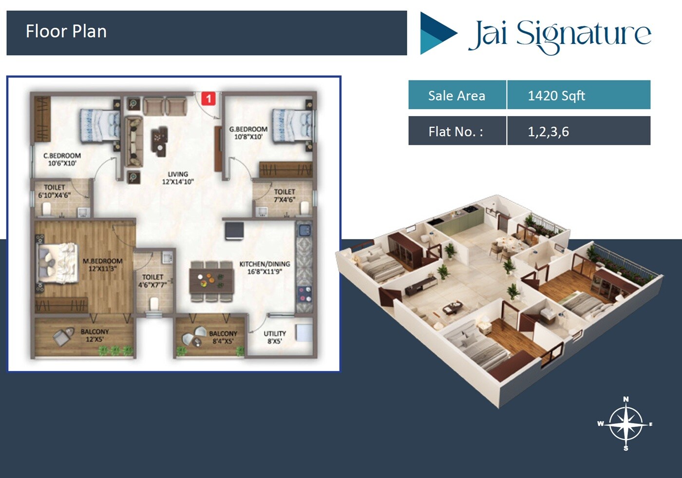 3 BHK 1420 Sq. Ft. Apartment