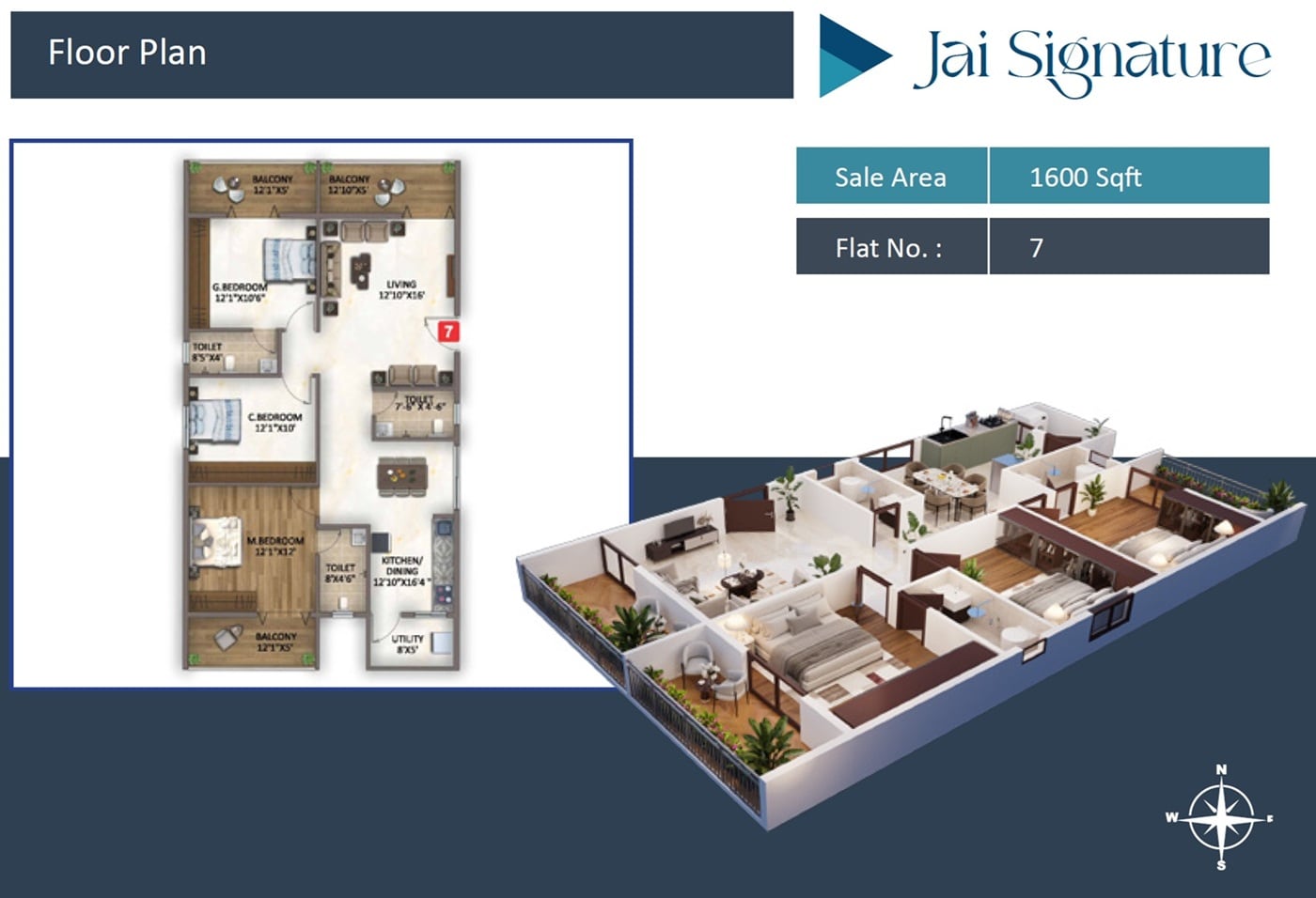 3 BHK 1600 Sq. Ft. Apartment