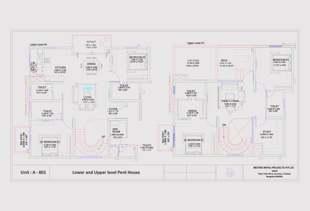Floor plan of 4 BHK 3487 Sq. Ft. Penthouse in Jain Heights East Parade, Bangalore