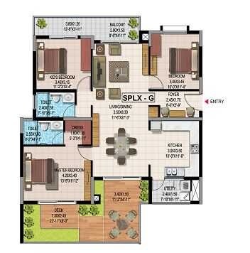 Floor plan of 3 BHK 1892 Sq. Ft. Apartment in Jain Heights Grand West, Bangalore