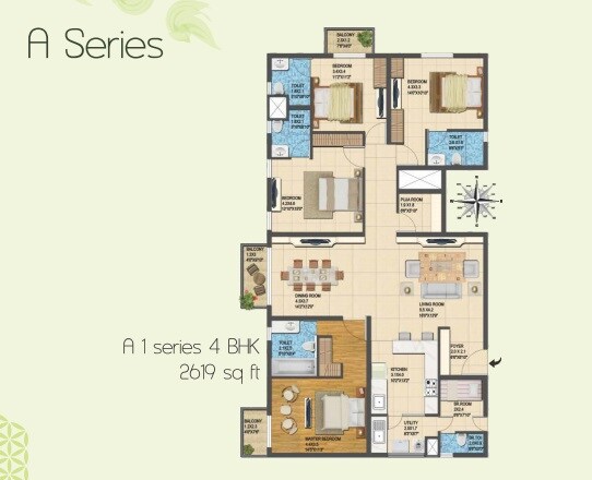 Floor plan of 4 BHK 2619 Sq. Ft. Apartment in Jain Heights Palaash, Bangalore