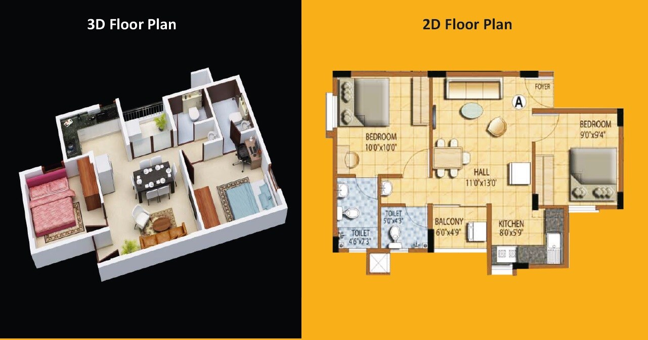 Floor plan of 2 BHK 990 Sq. Ft. Apartment in Janaadhar Shubha Ph 2, Bangalore