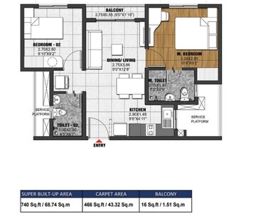  2 BHK Apartment at Brigade El Dorado Jasper And Iridium, Bagaluru  – for Rent