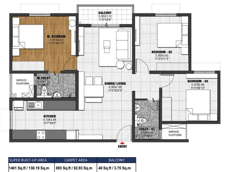  3 BHK Apartment at Brigade El Dorado Jasper And Iridium, Bagaluru – for Rent