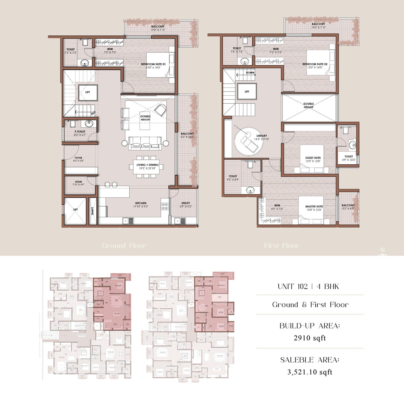 Floor plan of 4 BHK 3521 Sq. Ft. Apartment in Jayalakshmi Vruksha Grove, Bangalore