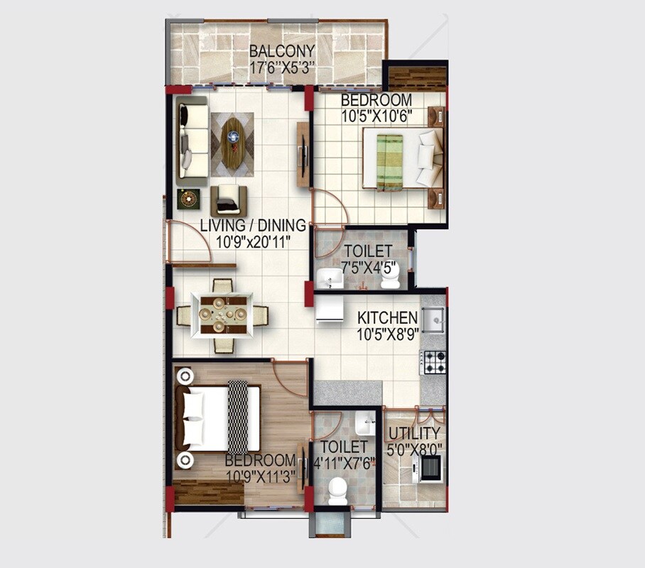 2 BHK 1023 Sq. Ft. Apartment