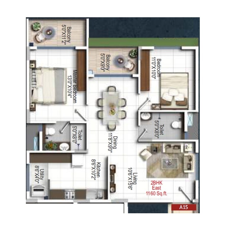 2 BHK 1160 Sq. Ft. Apartment