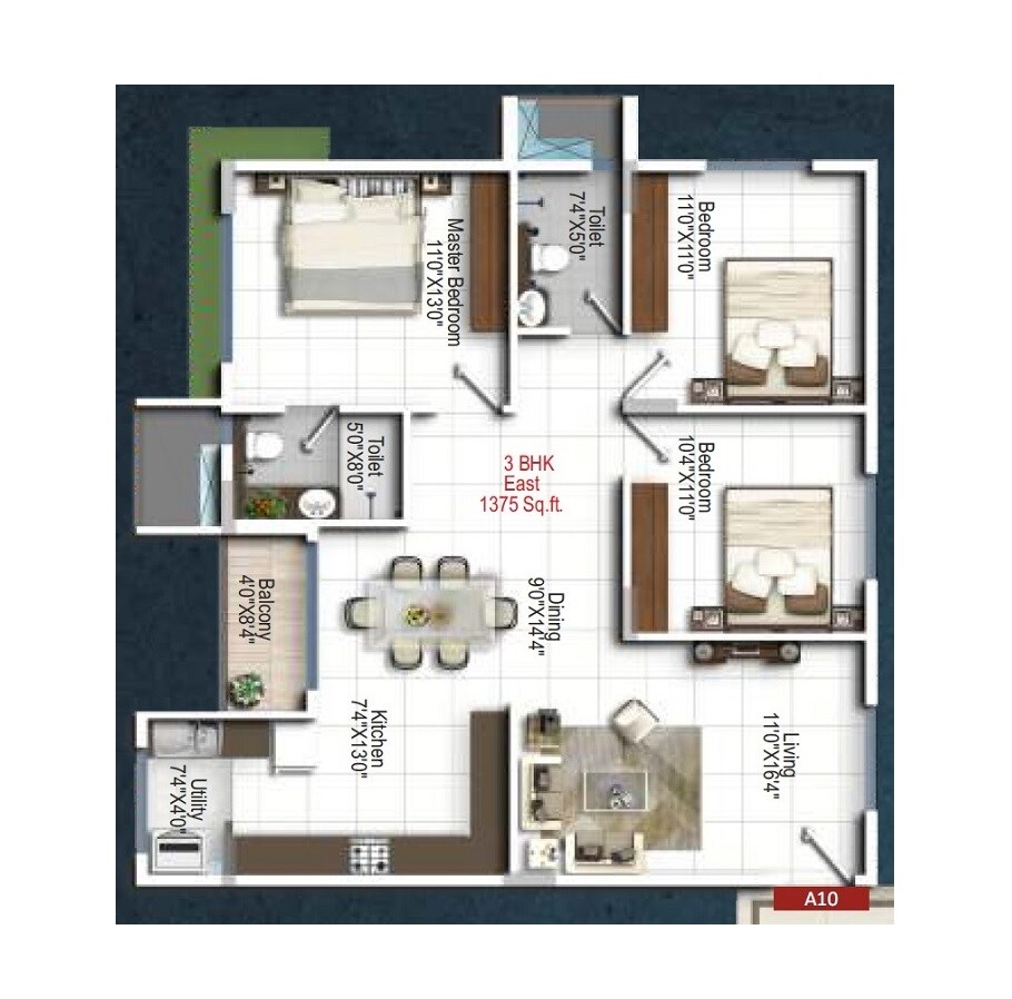 3 BHK 1375 Sq. Ft. Apartment