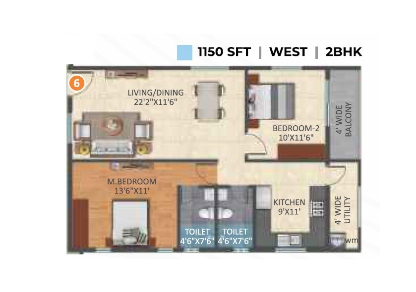 2 BHK 1150 Sq. Ft. Apartment