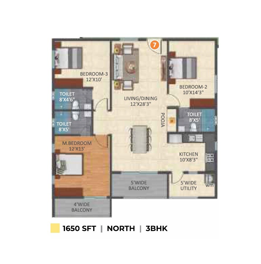 Floor plan of 3 BHK 1650 Sq. Ft. Apartment in Jeya Green Horizon, Bangalore