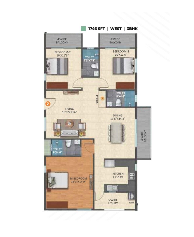 3 BHK 1746 Sq. Ft. Apartment
