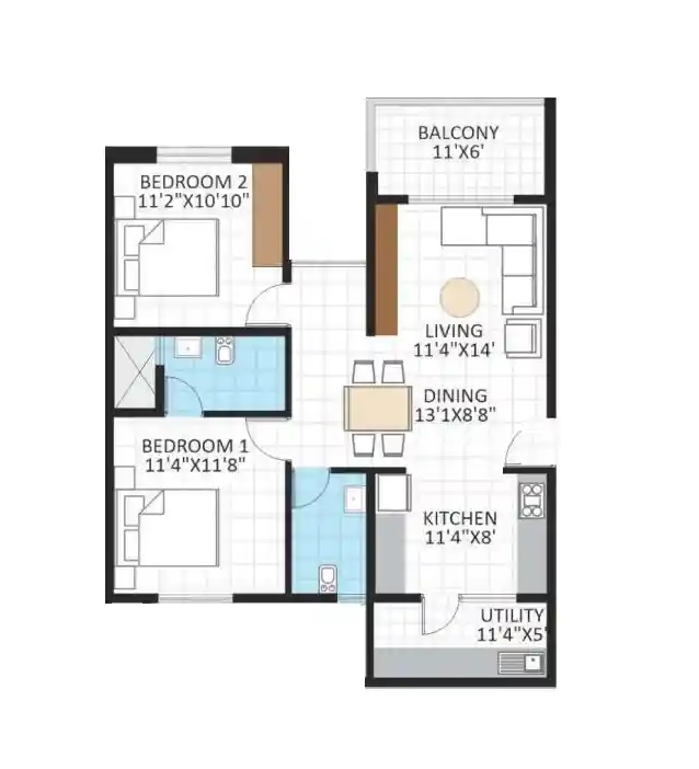 2 BHK 813 Sq. Ft. Apartment in JP Hibiscus