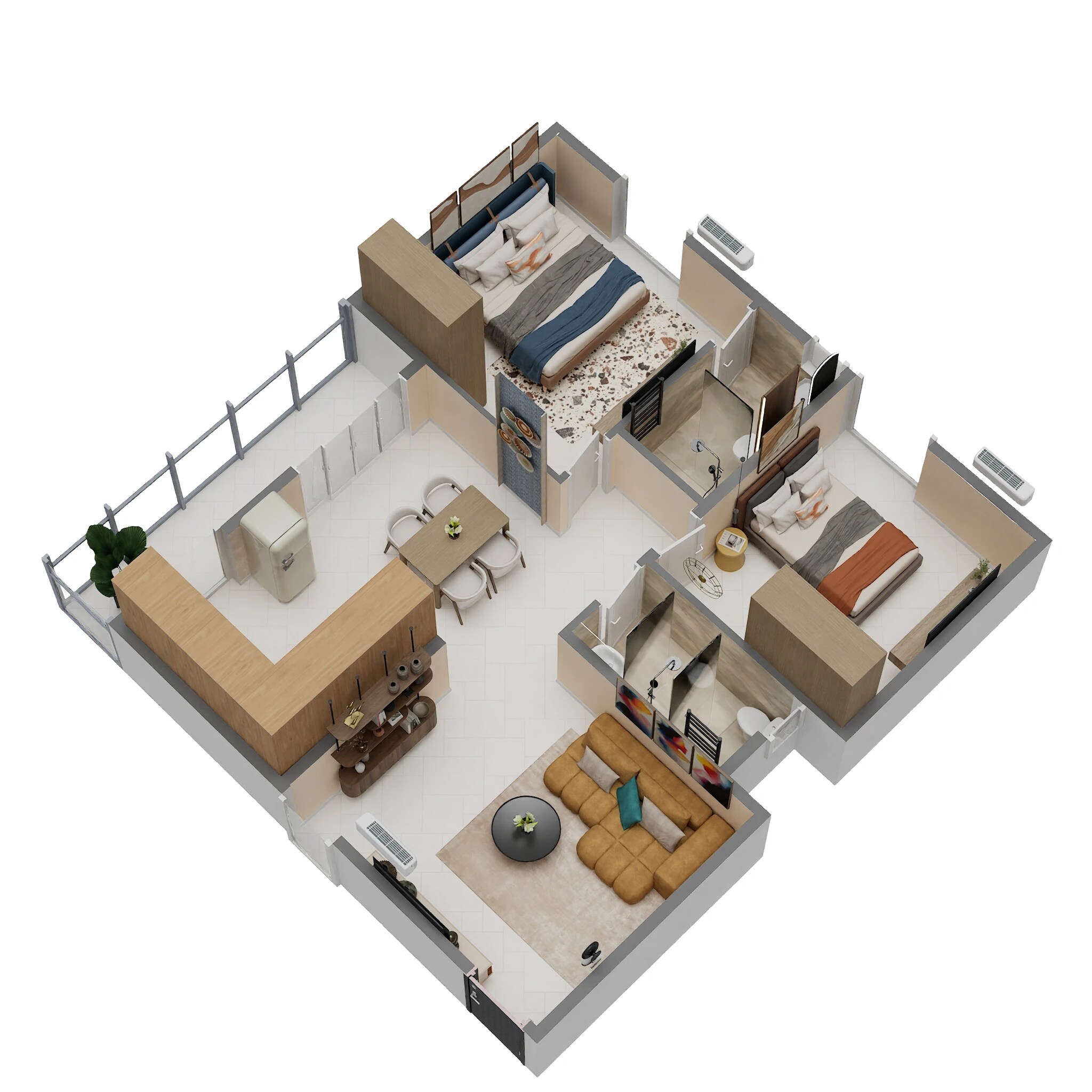 Floor plan of 2 BHK 1030 Sq. Ft. Apartment in JP Iris, Bangalore
