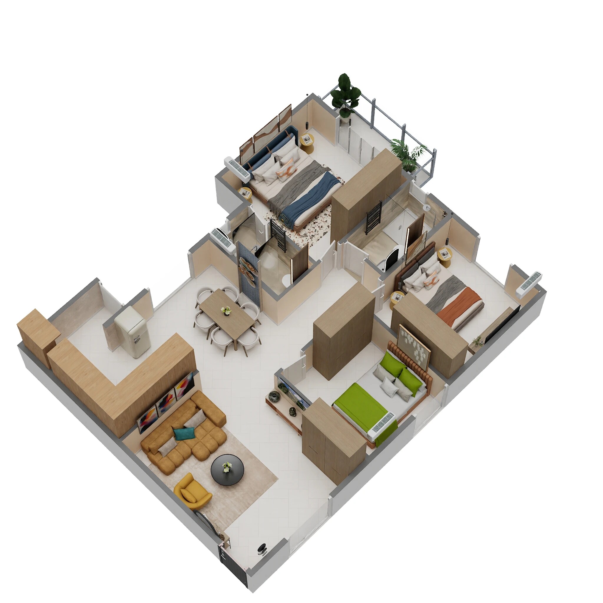 Floor plan of 3 BHK 1275 Sq. Ft. Apartment in JP Iris, Bangalore