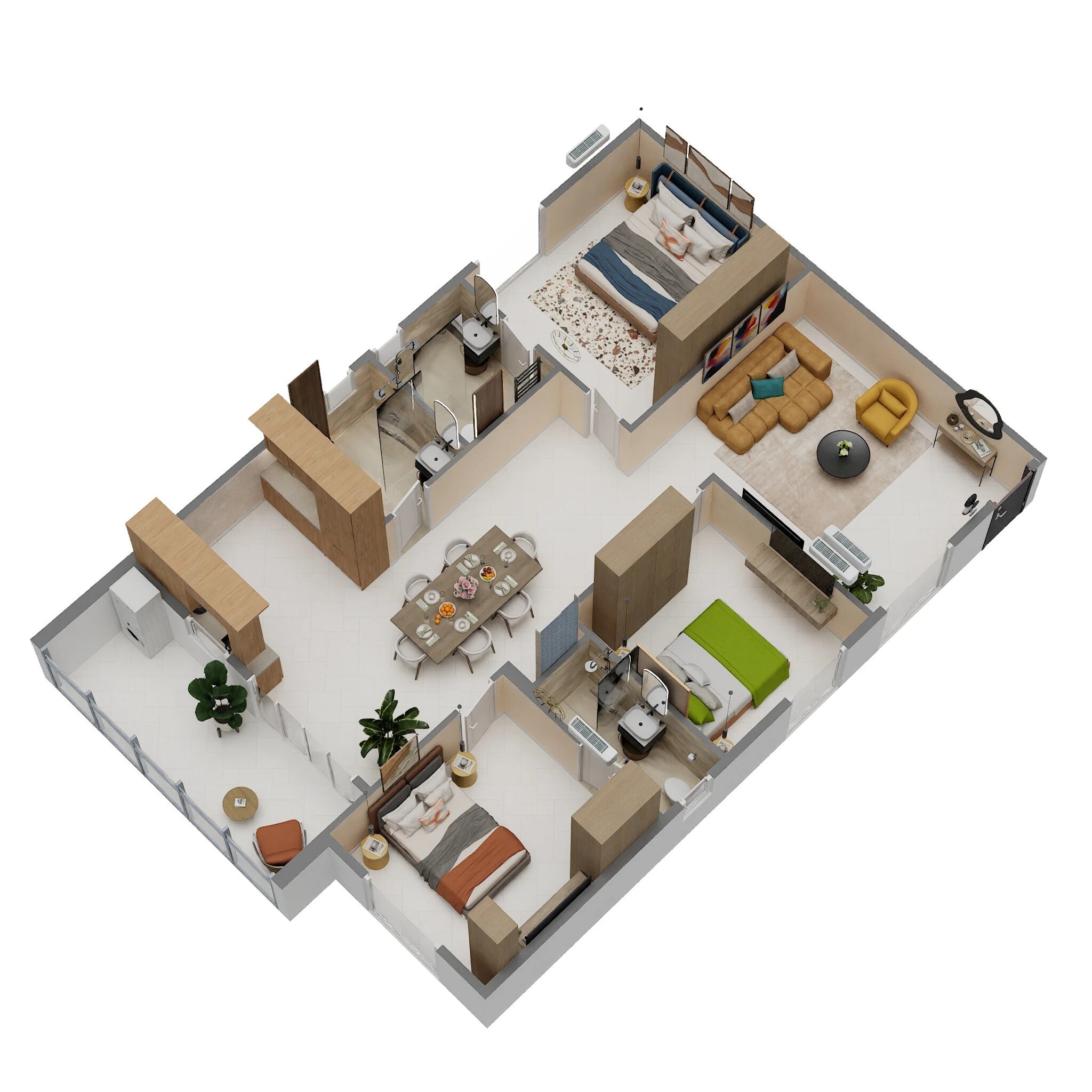 Floor plan of 3 BHK 1560 Sq. Ft. Apartment in JP Iris, Bangalore