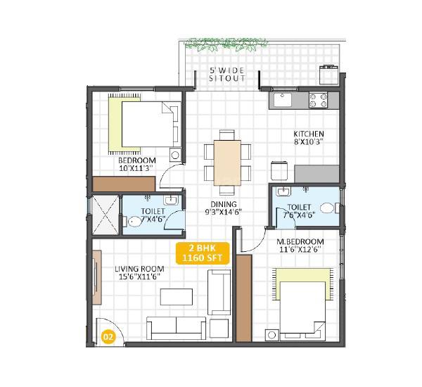 2 BHK 1160 Sq. Ft. Apartment