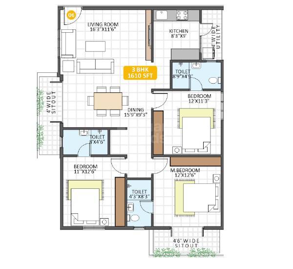 3 BHK 1610 Sq. Ft. Apartment