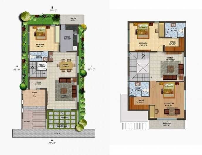 Floor plan of 3 BHK 2000 Sq. Ft. Villa in JR Greenwich Phase 2, Bangalore