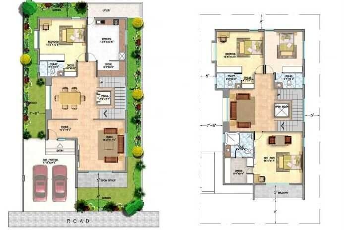 Floor plan of 4 BHK 2300 Sq. Ft. Villa in JR Greenwich Phase 2, Bangalore