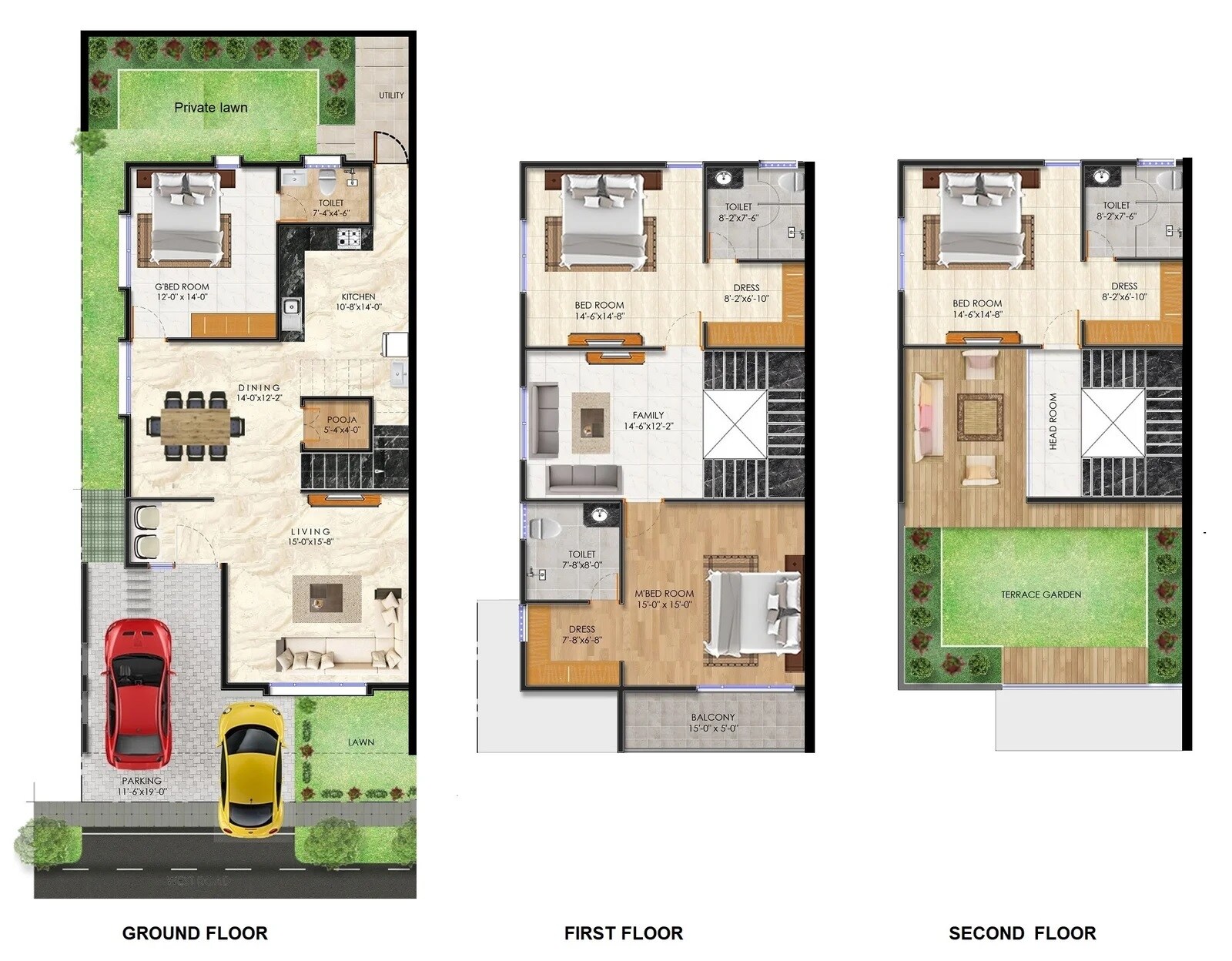 Floor plan of 4 BHK 2700 Sq. Ft. Villa in JR Greenwich Phase 4, Bangalore