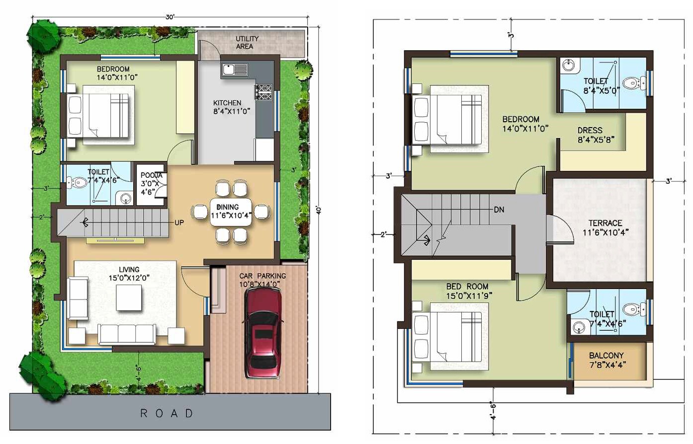 Floor plan of 3 BHK 1550 Sq. Ft. Villa in JR Housing Greenwoods, Bangalore