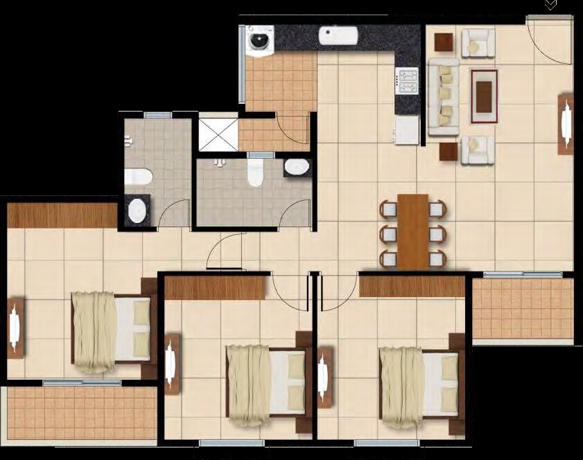 Floor plan of 3 BHK 1300 Sq. Ft. Apartment in JR Housing Nexus, Bangalore