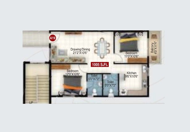 2 BHK 1005 Sq. Ft. Apartment