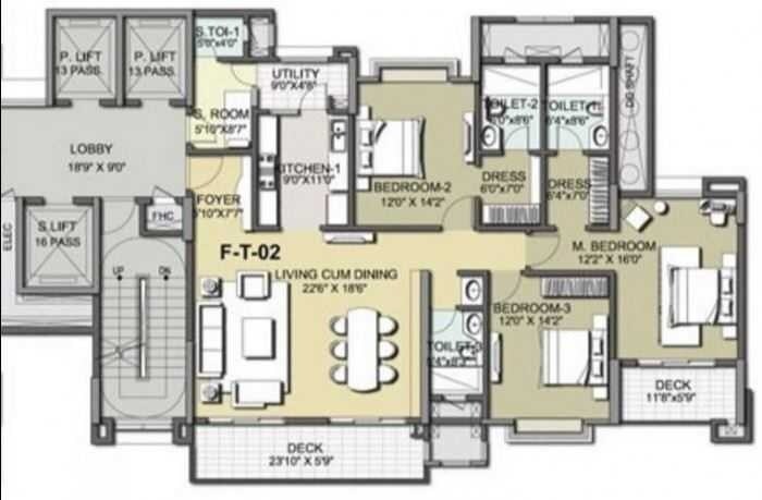 Floor plan of 3 BHK 3150 Sq. Ft. Apartment in K Raheja Corp Vivarea, Bangalore
