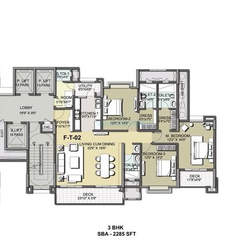 Floor plan of 3 BHK 2885 Sq. Ft. Apartment in K Raheja Corp Vivarea, Bangalore