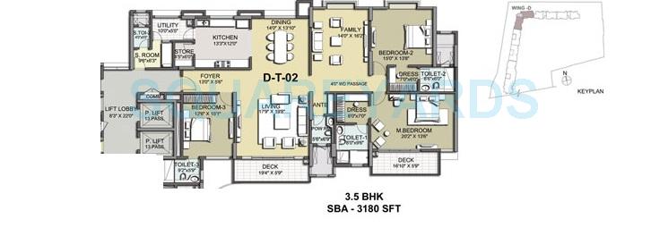 Floor plan of 3 BHK 3180 Sq. Ft. Apartment in K Raheja Corp Vivarea, Bangalore