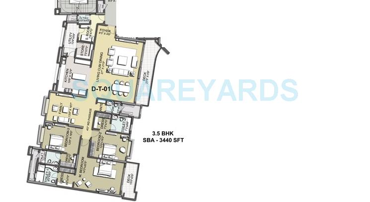 Floor plan of 3 BHK 3440 Sq. Ft. Apartment in K Raheja Corp Vivarea, Bangalore