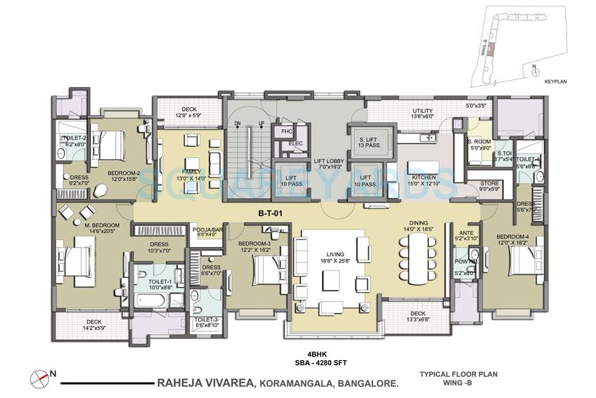 Floor plan of 4 BHK 4280 Sq. Ft. Apartment in K Raheja Corp Vivarea, Bangalore