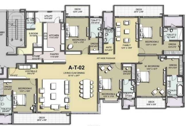 Floor plan of 5 BHK 5525 Sq. Ft. Apartment in K Raheja Corp Vivarea, Bangalore